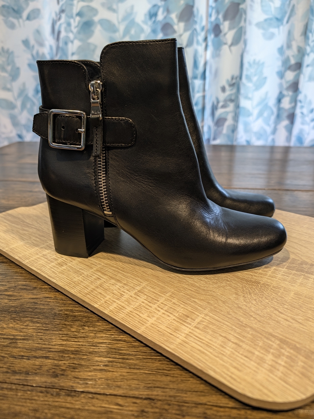 Lauren Ralph Lauren Black Leather Buckle Ankle Boots NWOT
